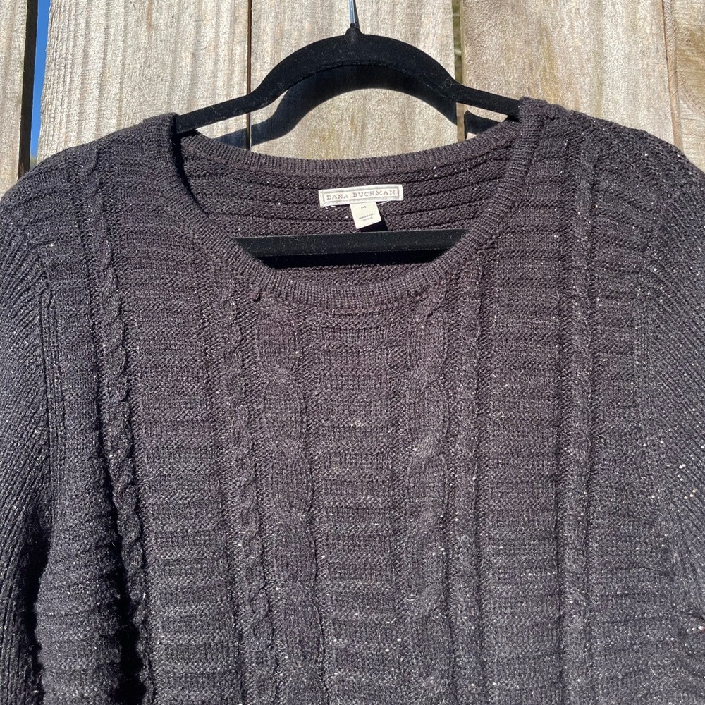 Dana Buchanan Charcoal Cable Knit Asymmetrical Hem Sweater Sz M